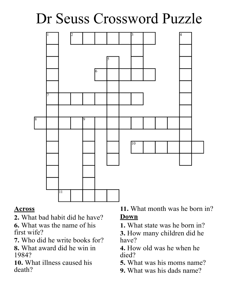Dr Seuss Crossword Puzzle WordMint Dr Seuss Crossword Puzzle WordMint