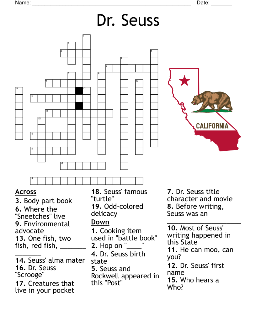 Dr Seuss Crossword WordMint Dr Seuss Crossword WordMint
