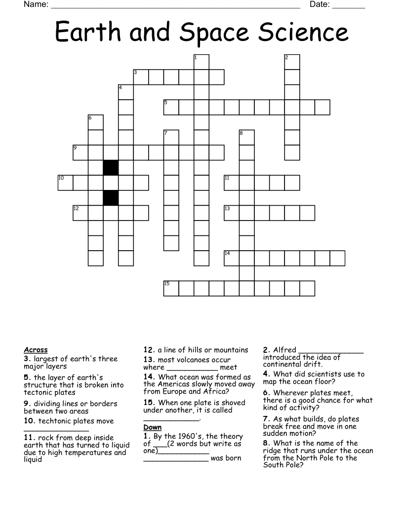 Earth And Space Science Crossword WordMint