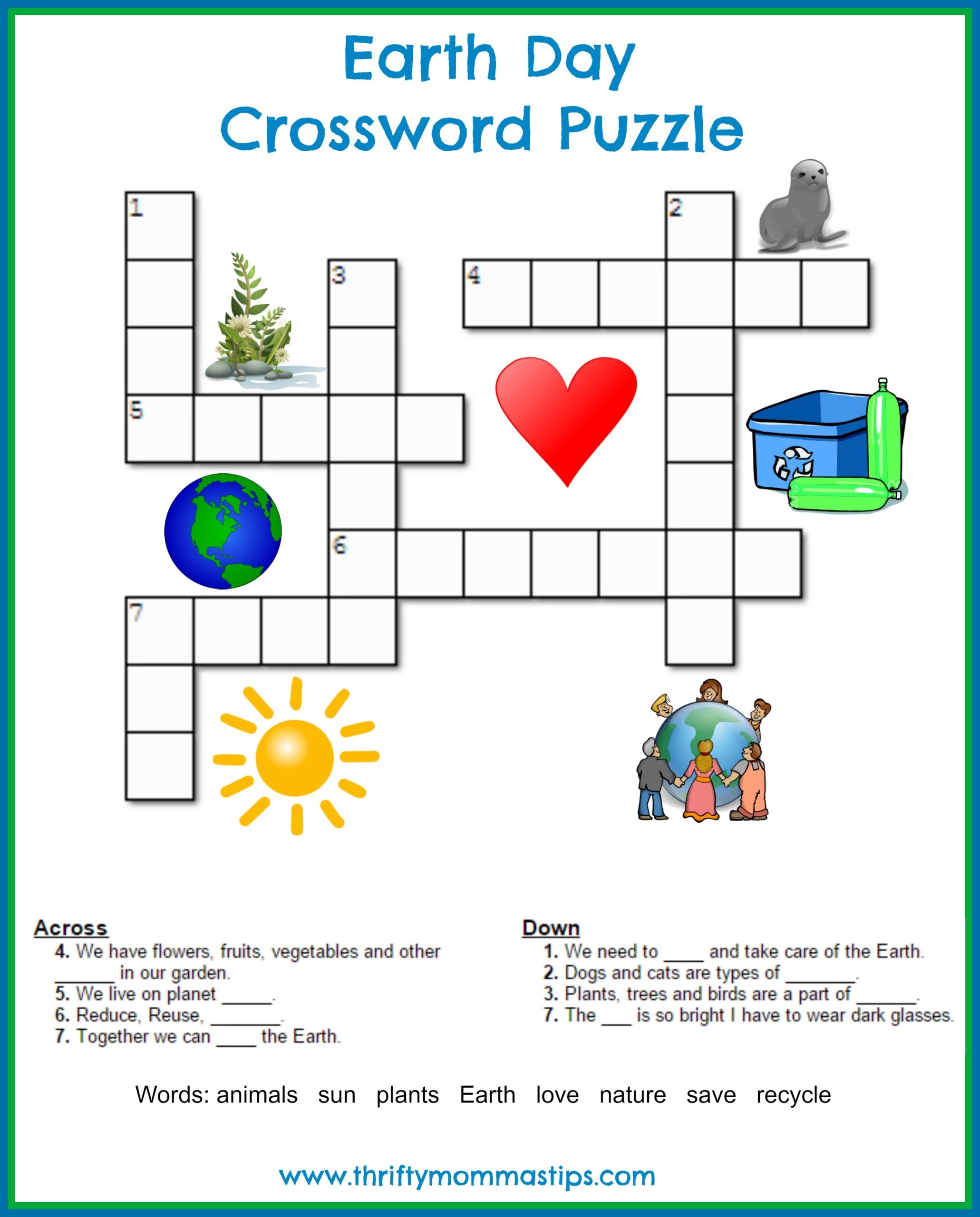 Earth Day Crossword Puzzle Thrifty Mommas Tips Earth Day Crossword Puzzle Thrifty Mommas Tips