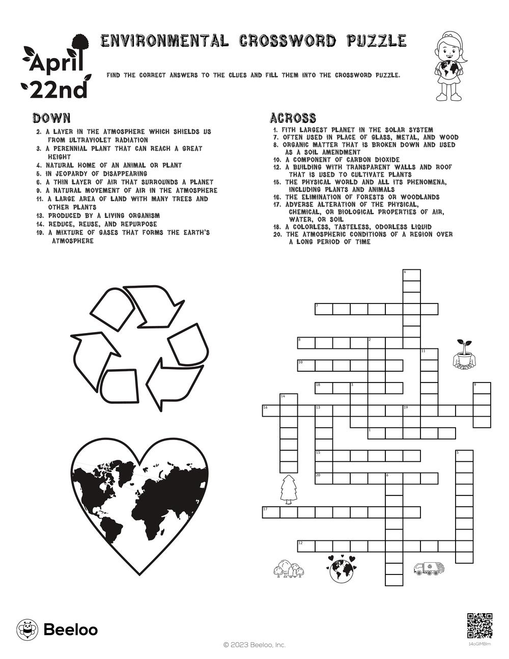 Earth Day themed Crossword Puzzles Beeloo Printable Crafts And Activities For Kids Earth Day themed Crossword Puzzles Beeloo Printable Crafts And Activities For Kids