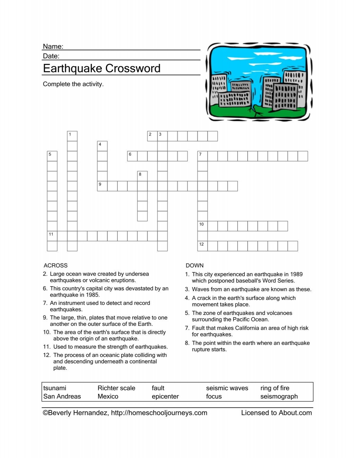 Earthquake Crossword Puzzle Homeschooling About Earthquake Crossword Puzzle Homeschooling About