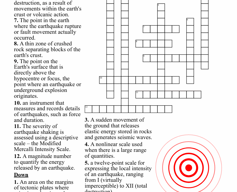 Earthquakes Crossword WordMint