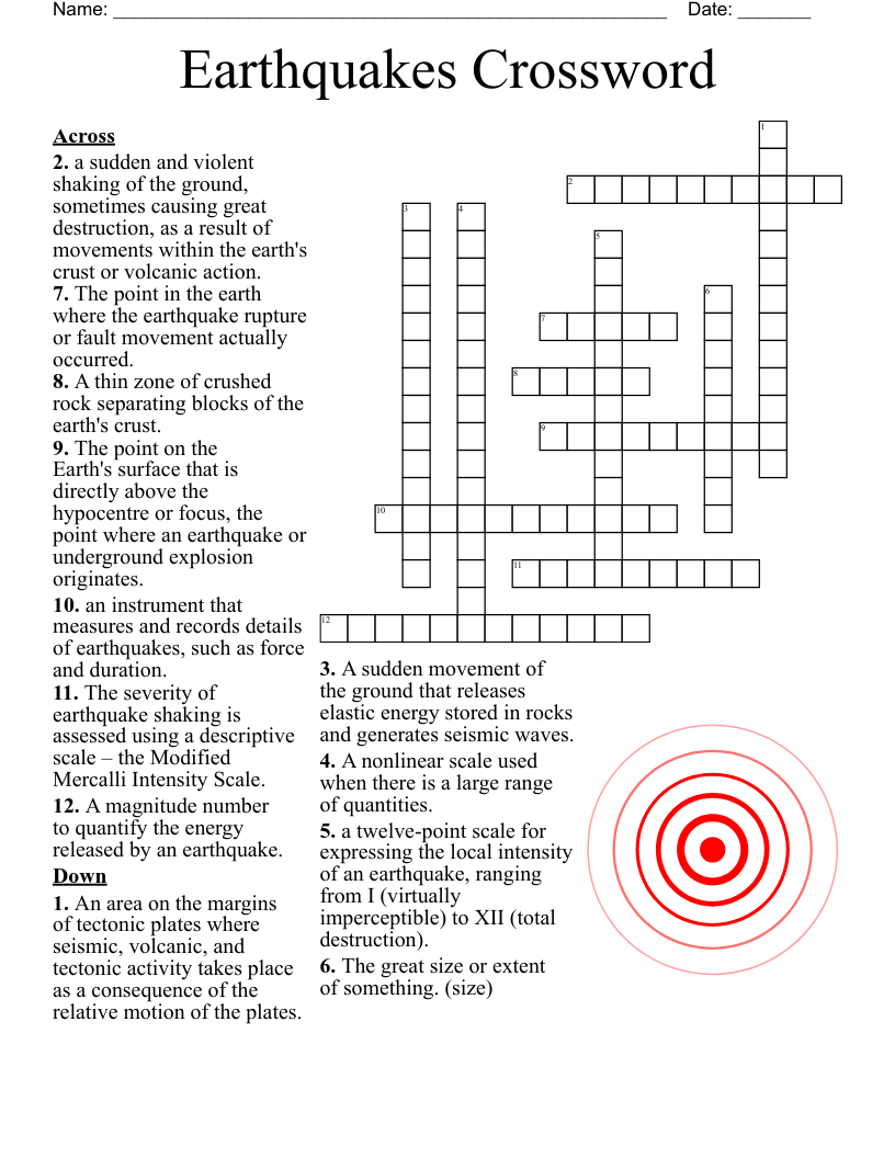 Earthquakes Crossword WordMint Earthquakes Crossword WordMint