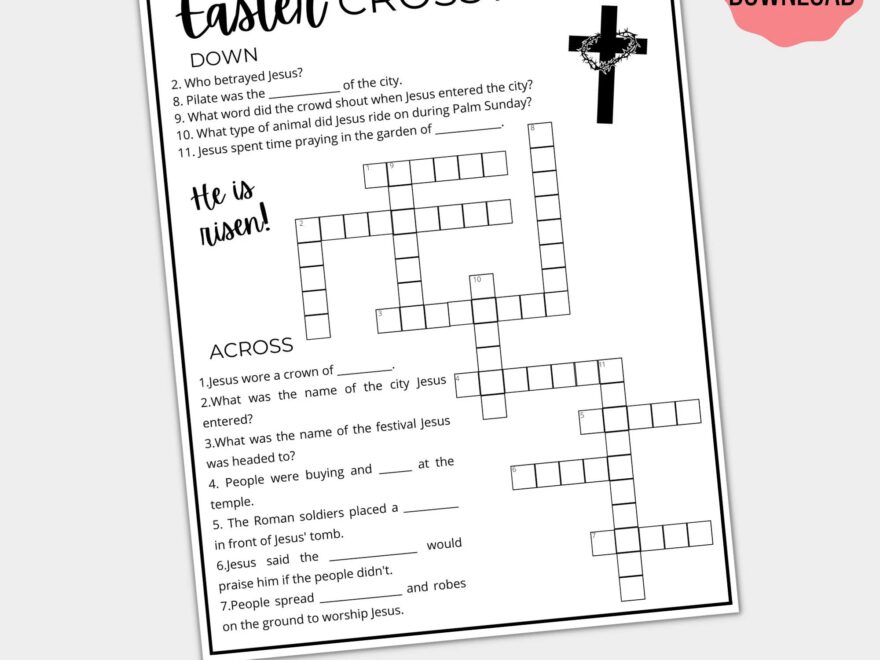 Easter Crossword Puzzle Printable Easter Printable Activity Sunday School Easter Activity Religious Bible Printable Instant Download Etsy