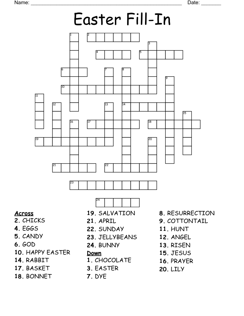 Easter Fill In Crossword WordMint Easter Fill In Crossword WordMint