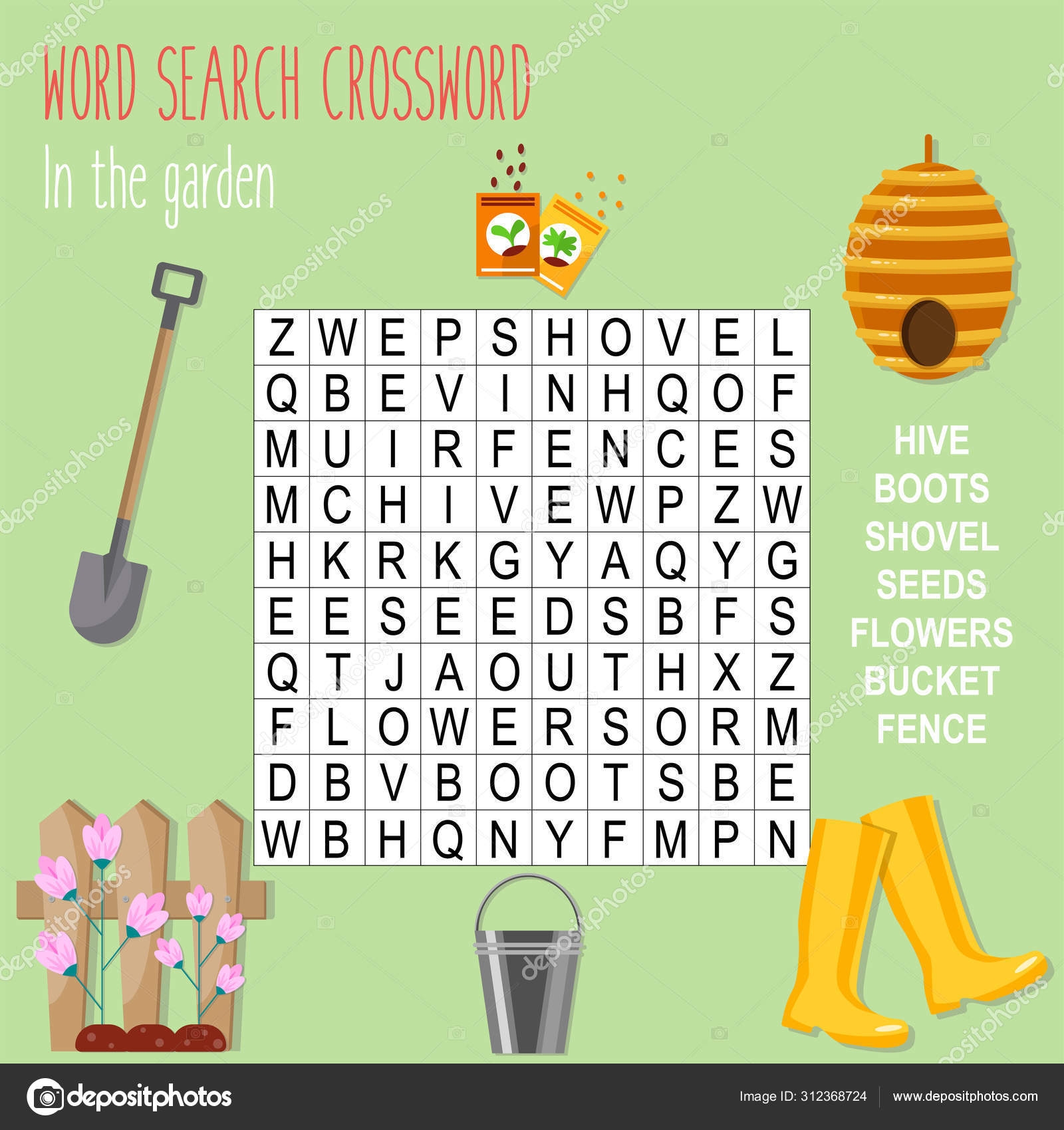 Easy Word Search Crossword Puzzle In Garden Children Elementary Middle Stock Vector By yekaterinalim 312368724