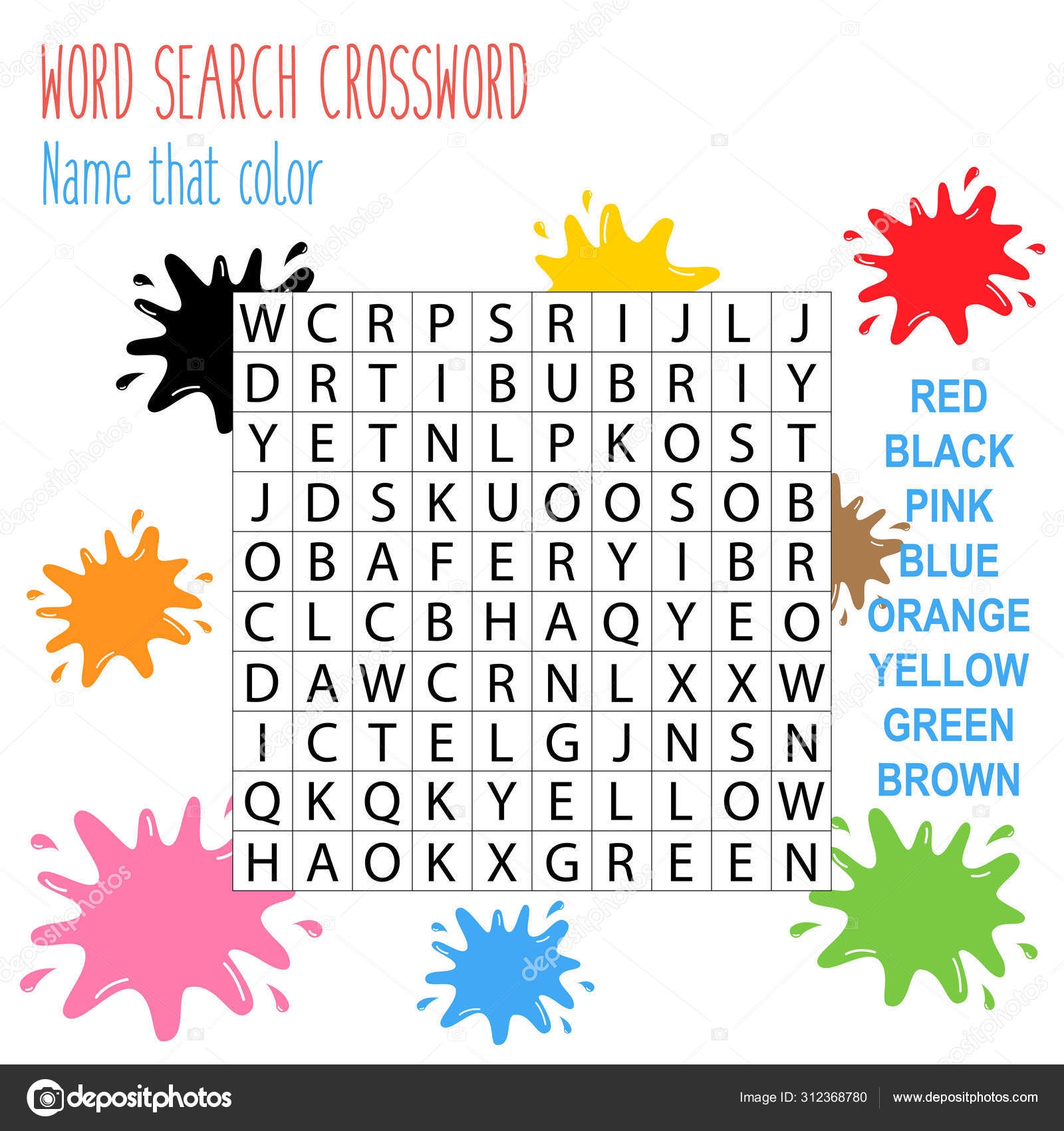 Easy Word Search Crossword Puzzle Name Color Children Elementary Middle Stock Vector By yekaterinalim 312368780 Easy Word Search Crossword Puzzle Name Color Children Elementary Middle Stock Vector By yekaterinalim 312368780