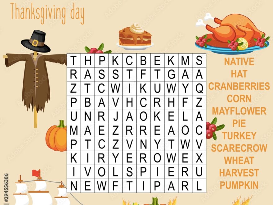 Easy Word Search Crossword Puzzle Thanksgiving Day For Children In Elementary And Middle School Fun Way To Practice Language Comprehension And Expand Vocabulary Includes Answers Stock Vector Adobe Stock