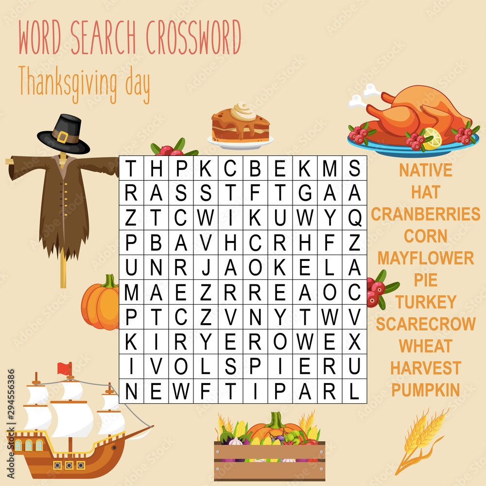 Easy Word Search Crossword Puzzle Thanksgiving Day For Children In Elementary And Middle School Fun Way To Practice Language Comprehension And Expand Vocabulary Includes Answers Stock Vector Adobe Stock Easy Word Search Crossword Puzzle Thanksgiving Day For Children In Elementary And Middle School Fun Way To Practice Language Comprehension And Expand Vocabulary Includes Answers Stock Vector Adobe Stock