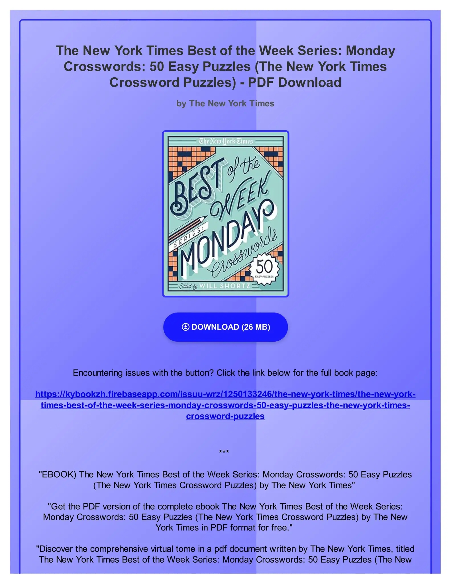 EBOOK The New York Times Best Of The Week Series Monday Crosswords 50 Easy Puzzles The New York By ArvillaVolkmannp Issuu EBOOK The New York Times Best Of The Week Series Monday Crosswords 50 Easy Puzzles The New York By ArvillaVolkmannp Issuu