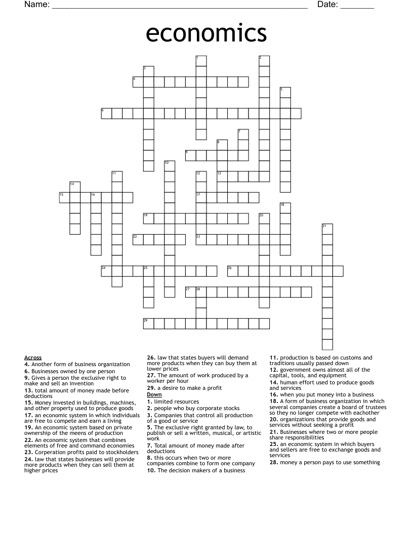 Economics Crossword WordMint Economics Crossword WordMint