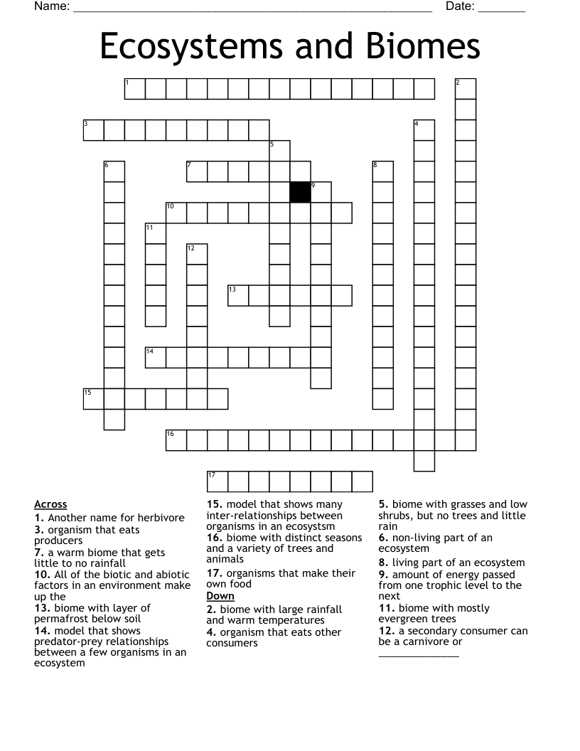 Ecosystems And Biomes Crossword WordMint