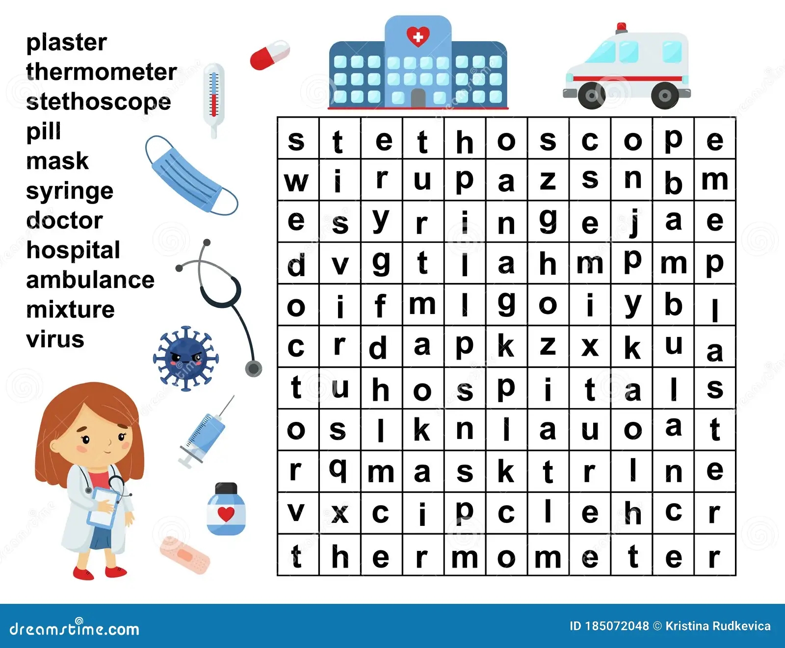 Educational Word Search Game Crossword For Children Stock Vector Illustration Of Educational Ambulance 185072048