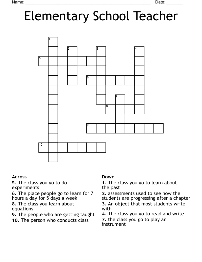 Elementary School Teacher Crossword WordMint