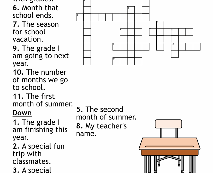 End Of The School Year Crossword WordMint