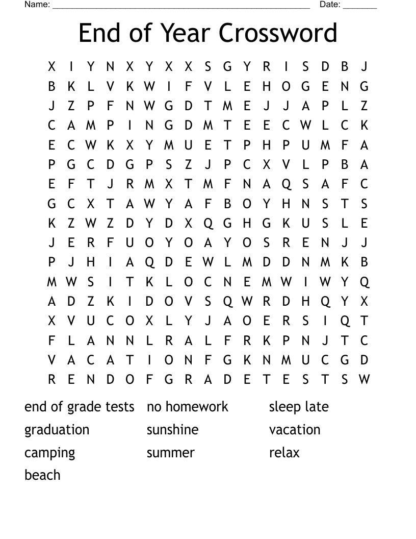 End Of Year Crossword Word Search WordMint End Of Year Crossword Word Search WordMint