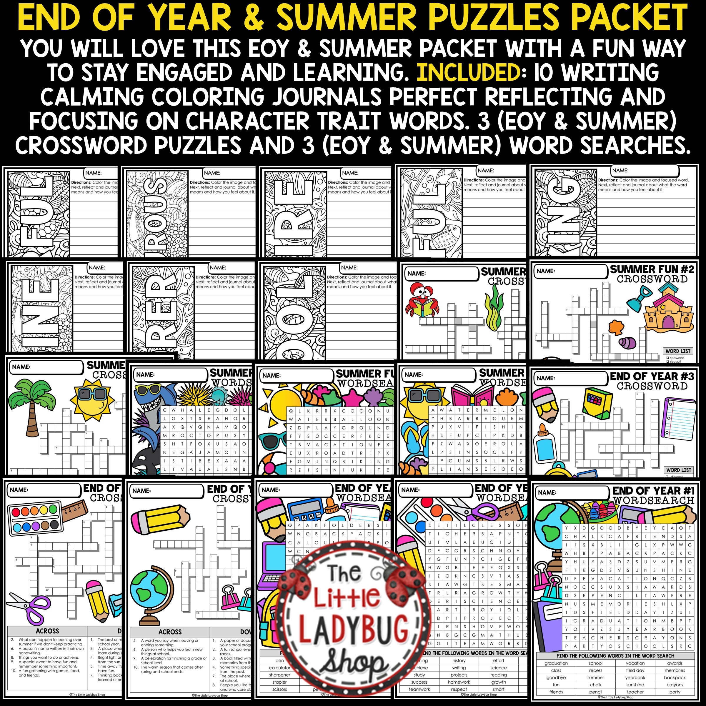 End Of Year Summer Coloring Pages Crossword Puzzles The Little Ladybug Shop End Of Year Summer Coloring Pages Crossword Puzzles The Little Ladybug Shop