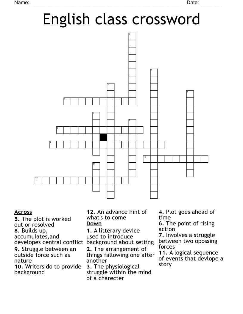 English Class Crossword WordMint English Class Crossword WordMint