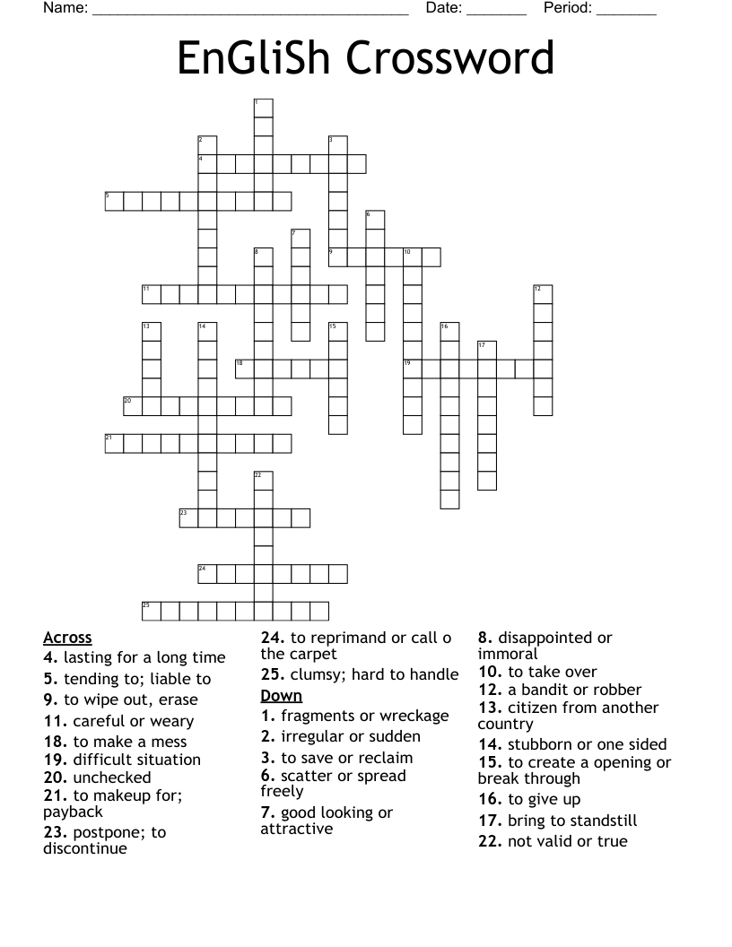 EnGliSh Crossword WordMint EnGliSh Crossword WordMint