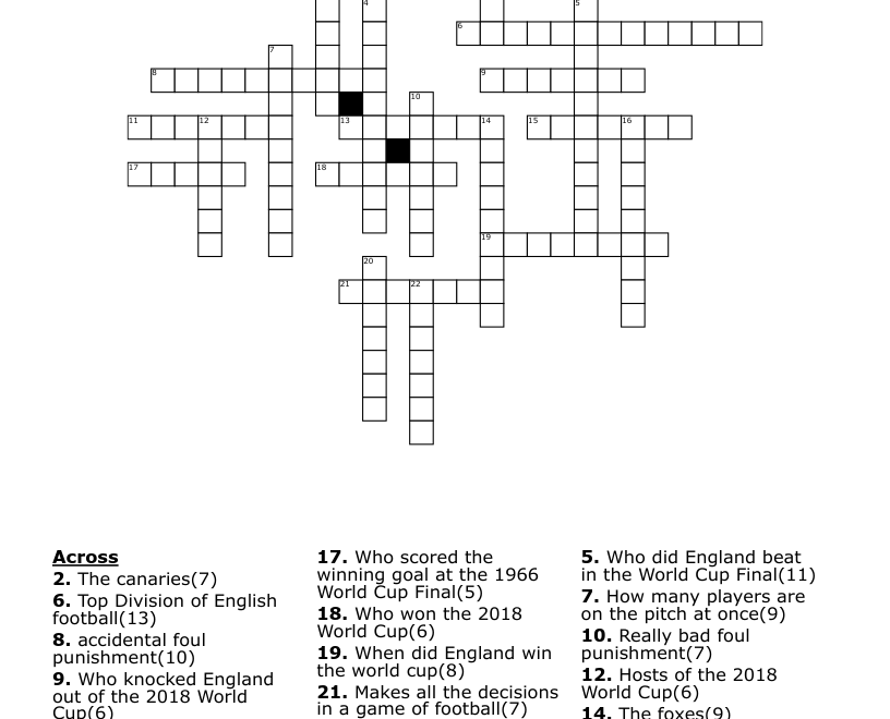 English Football Crossword WordMint