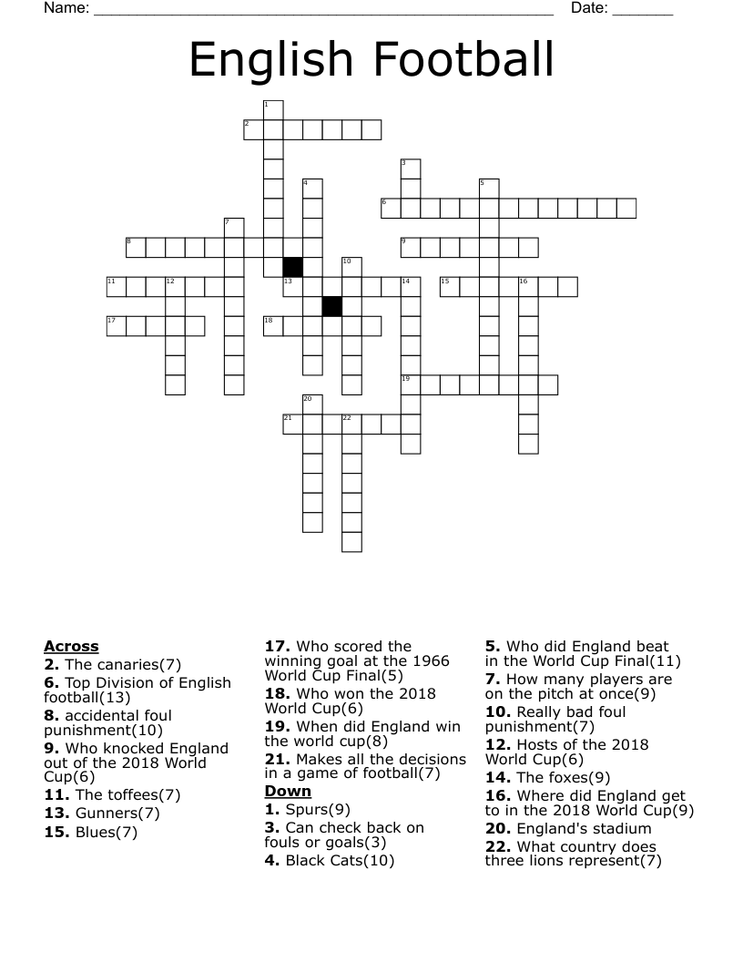 English Football Crossword WordMint English Football Crossword WordMint