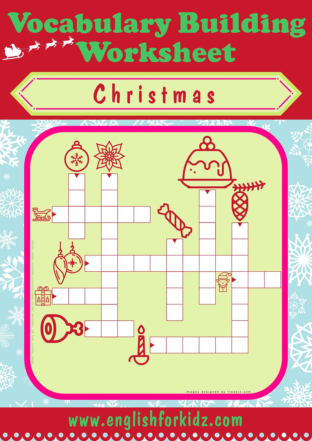 English For Kids Step By Step Christmas Worksheets Crossword Puzzles