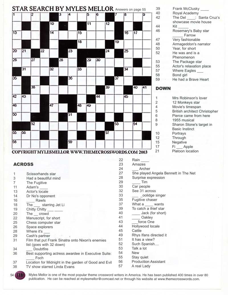 Crossword Puzzles Printable Celebrity Crossword Puzzles Printable Celebrity