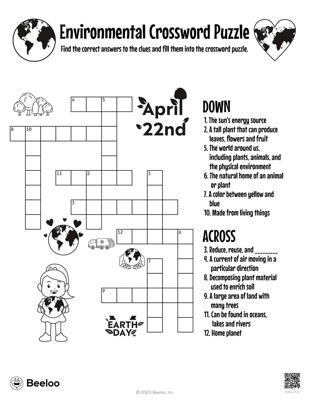 Environmental Crossword Puzzle Beeloo Printable Crafts And Activities For Kids