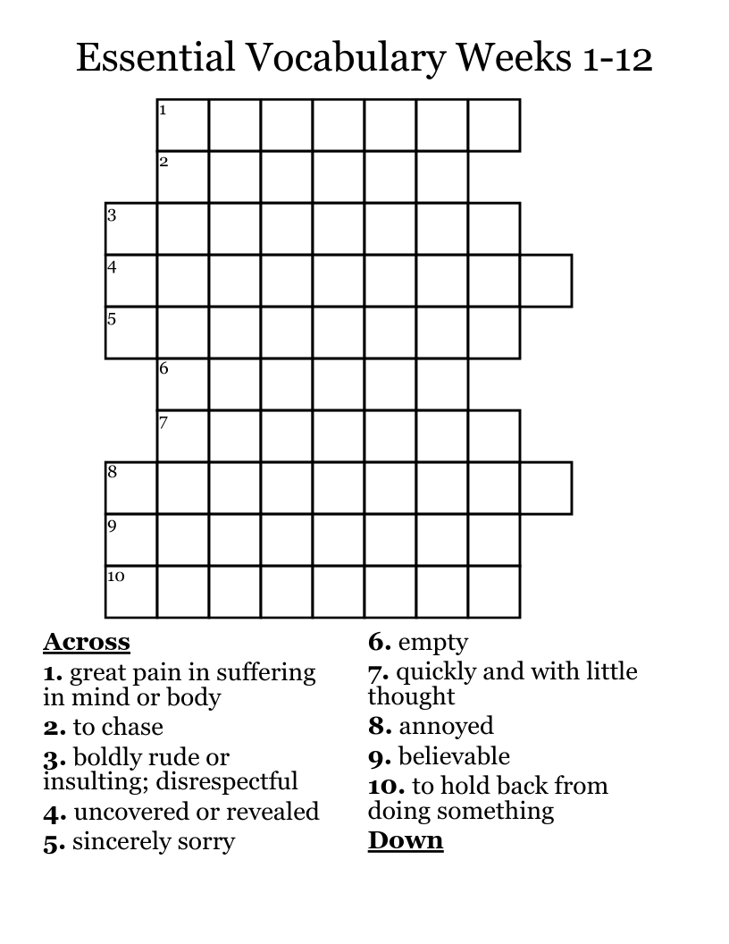 Essential Vocabulary Weeks 1 12 Crossword WordMint Essential Vocabulary Weeks 1 12 Crossword WordMint