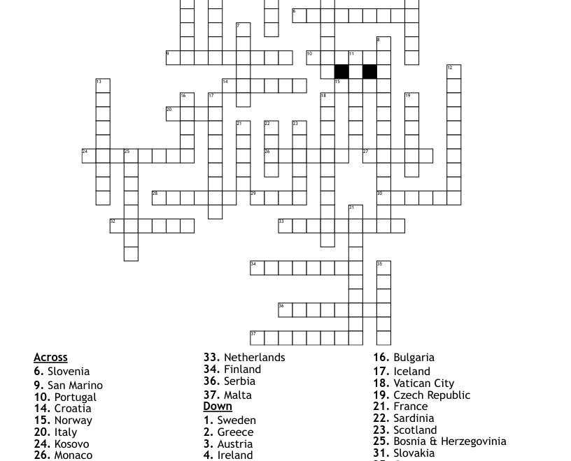 Europe Capitals Crossword WordMint