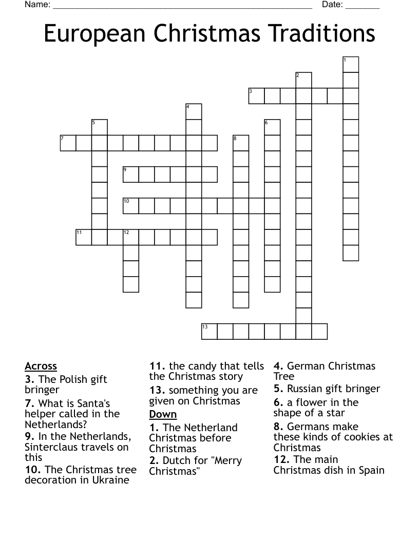 European Christmas Traditions Crossword WordMint European Christmas Traditions Crossword WordMint