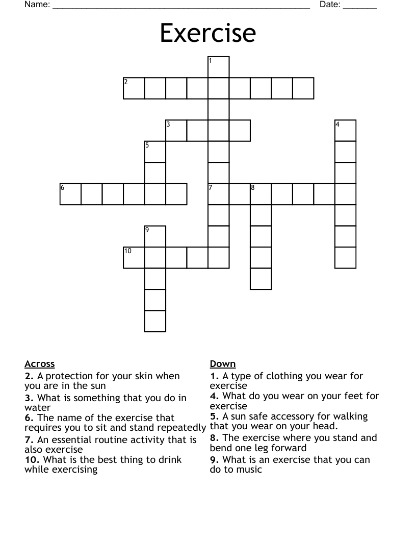 Exercise Crossword WordMint Exercise Crossword WordMint