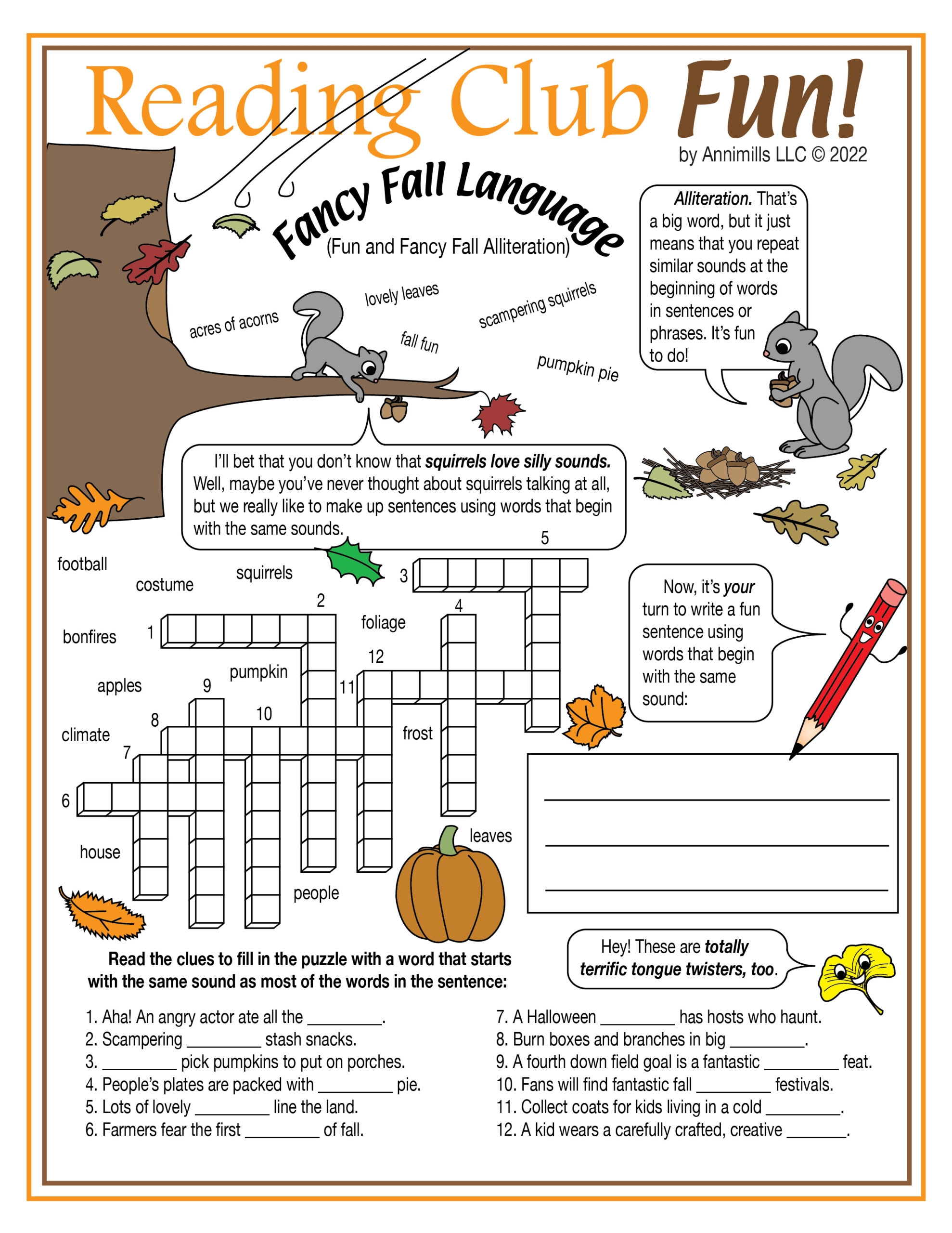 Fall Alliteration Printable Crossword Puzzle Made By Teachers Fall Alliteration Printable Crossword Puzzle Made By Teachers