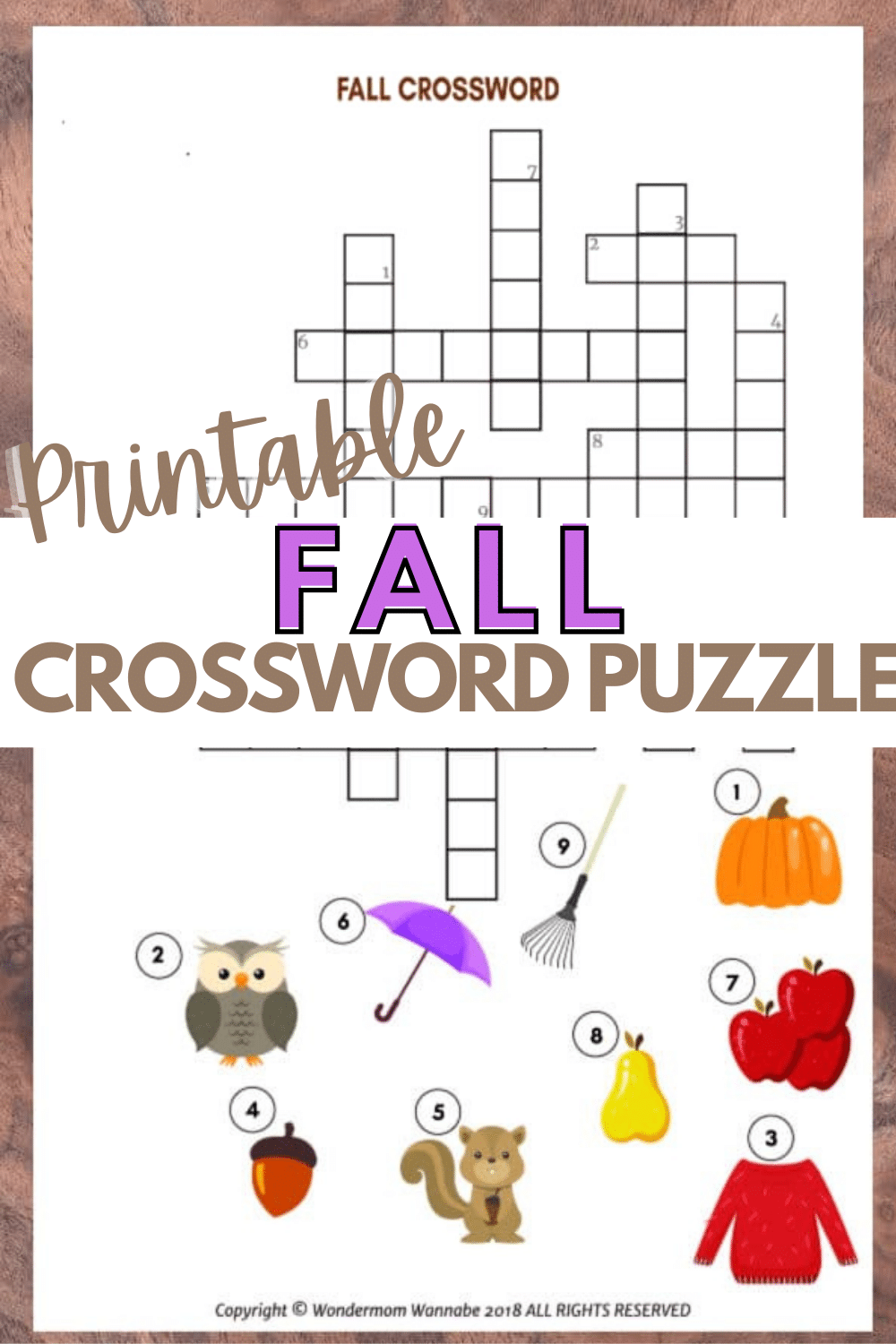 Fall Crossword Puzzle For Kids