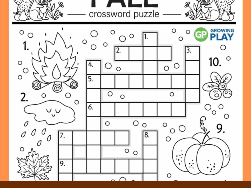 Fall Crossword Puzzle Free Printable Growing Play Worksheets Library