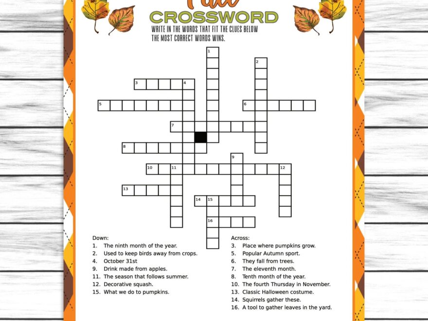 Fall Crossword Puzzle Quiz Fall Party Word Game Autumn Game For Adults Kids Autumn Party Printable Virtual Game Family Game Instant Etsy Ireland