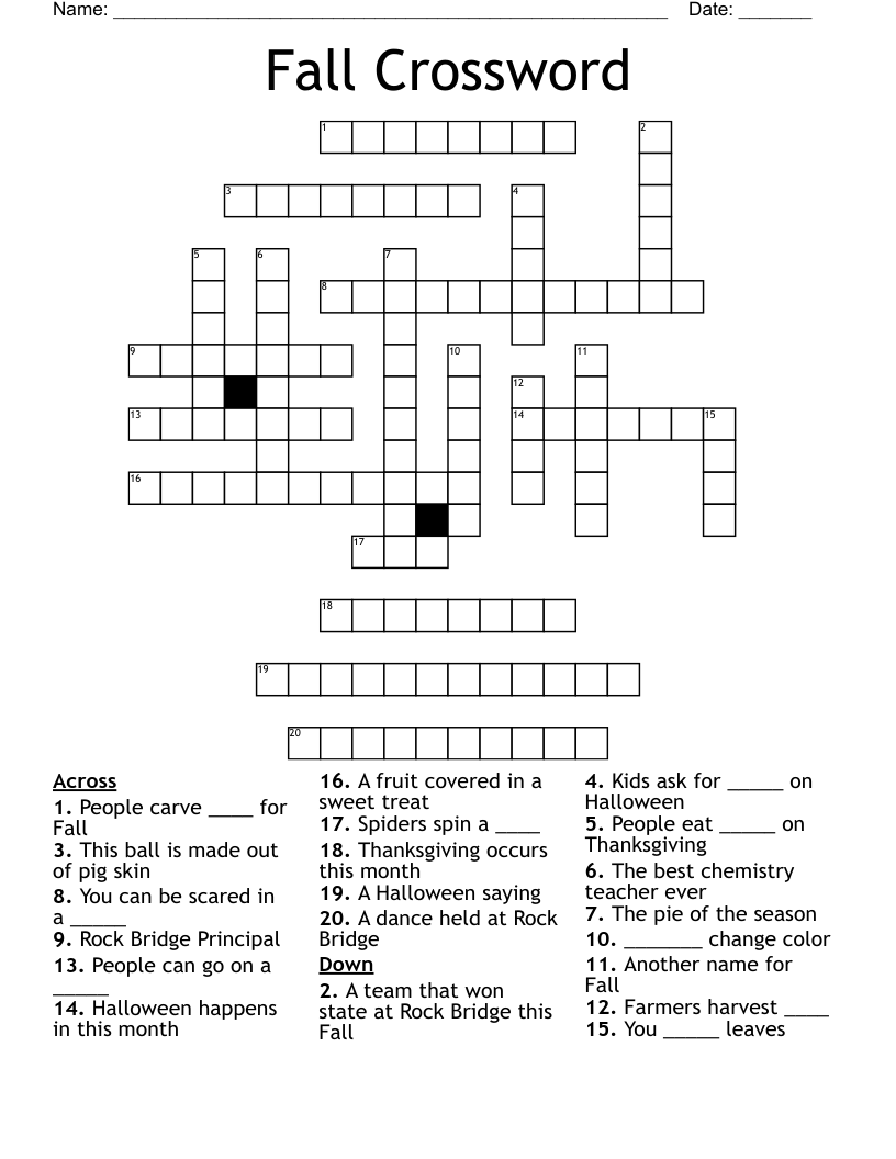 Fall Crossword WordMint Fall Crossword WordMint