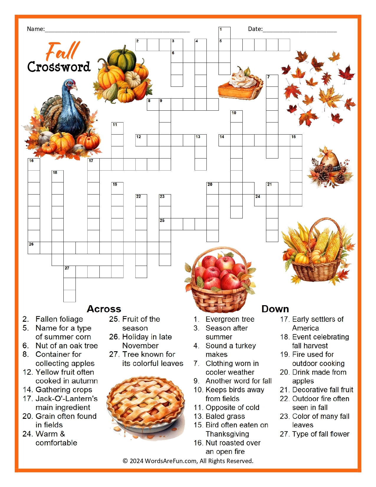Fall Crosswords Fall Crosswords