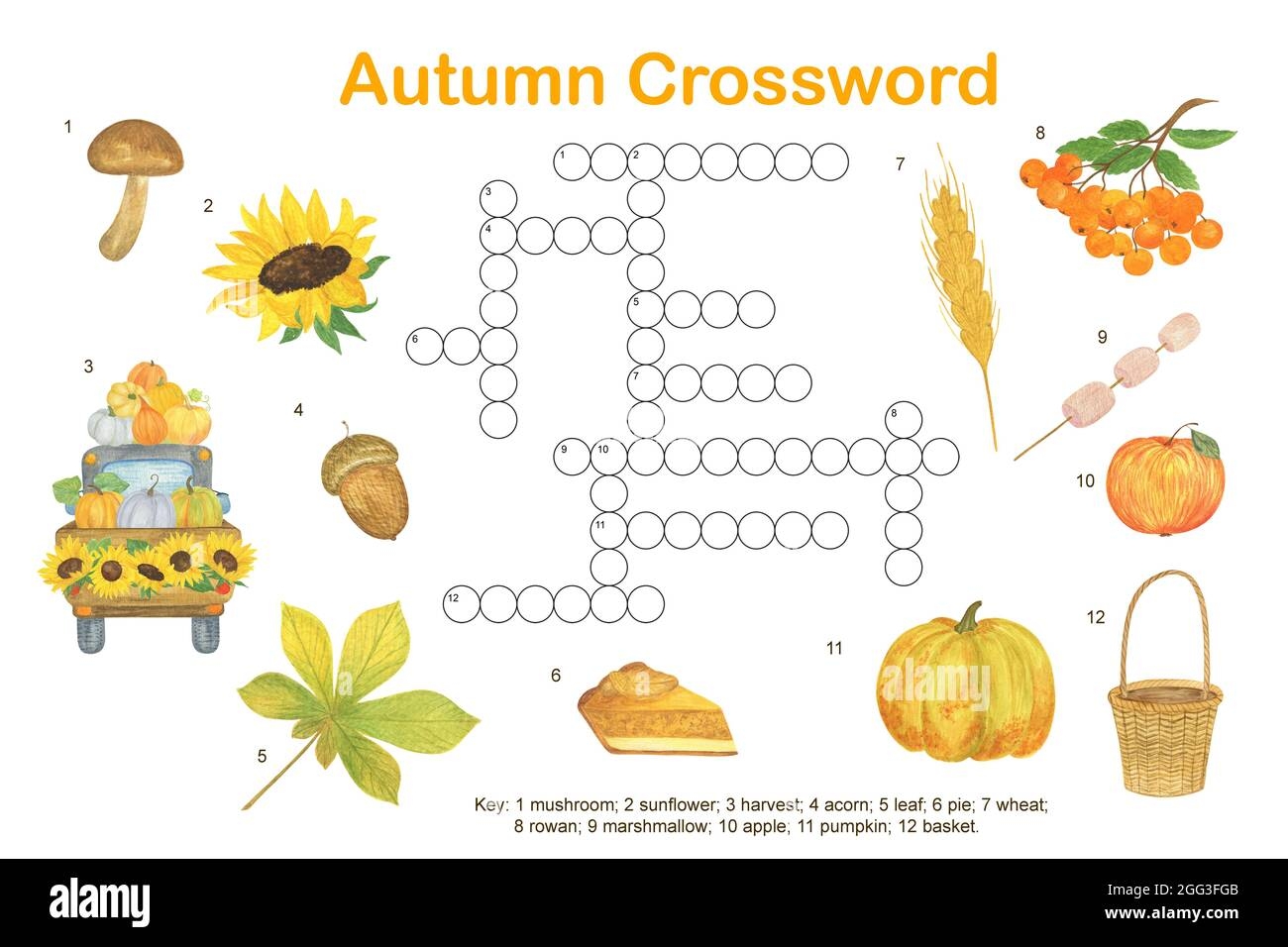 Fall Seasonal Crossword Puzzle Autumn Watercolor Activities Printable Worksheet For Kids Educational Game Stock Photo Alamy Fall Seasonal Crossword Puzzle Autumn Watercolor Activities Printable Worksheet For Kids Educational Game Stock Photo Alamy
