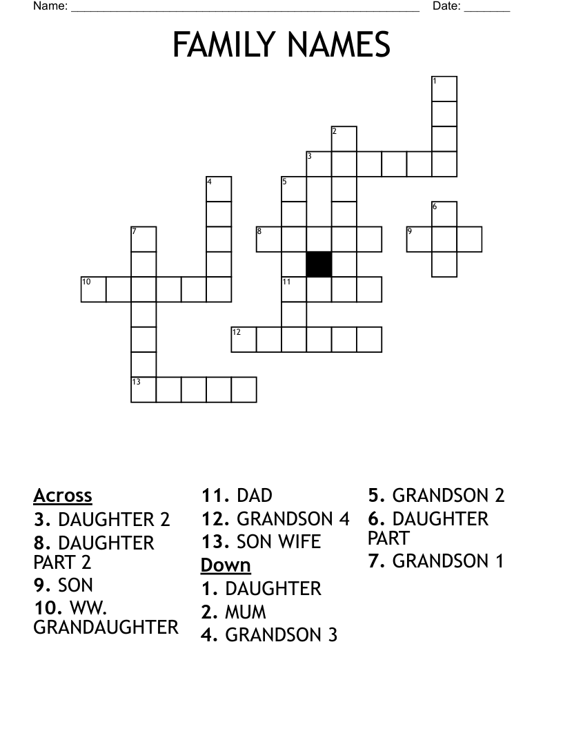 FAMILY NAMES Crossword WordMint