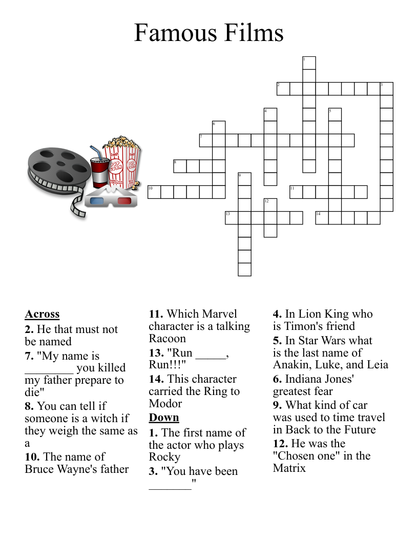 Famous Films Crossword WordMint