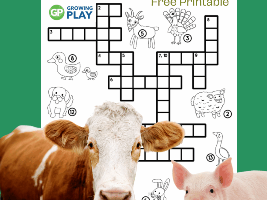 Farm Animal Crossword Puzzle For Kids Free Growing Play