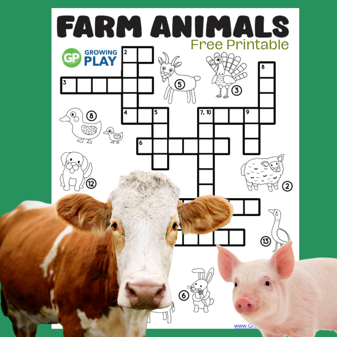Farm Animal Crossword Puzzle For Kids Free Growing Play