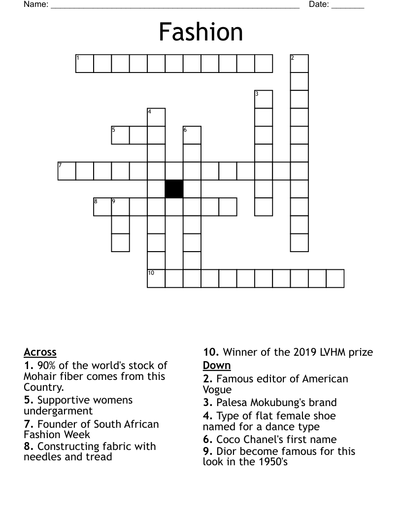 Fashion Crossword WordMint Fashion Crossword WordMint