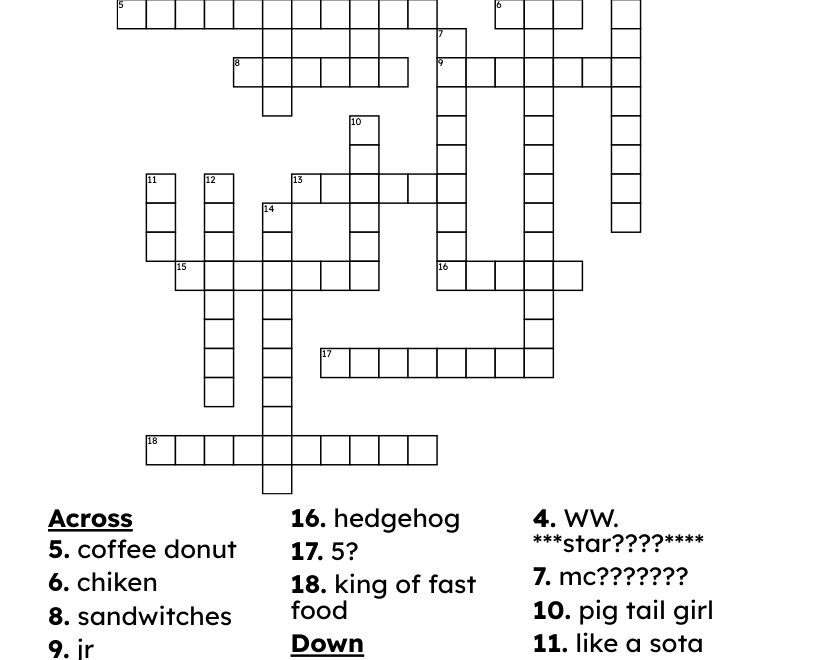 Fast Food Crossword WordMint