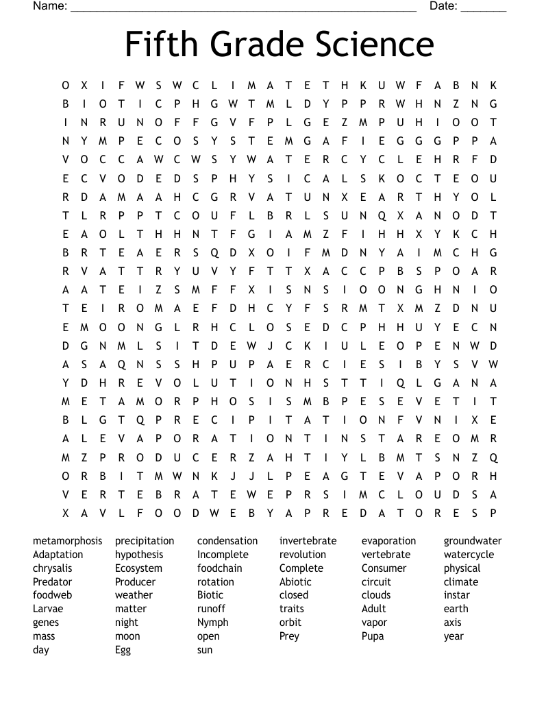 Fifth Grade Science Word Search WordMint Fifth Grade Science Word Search WordMint