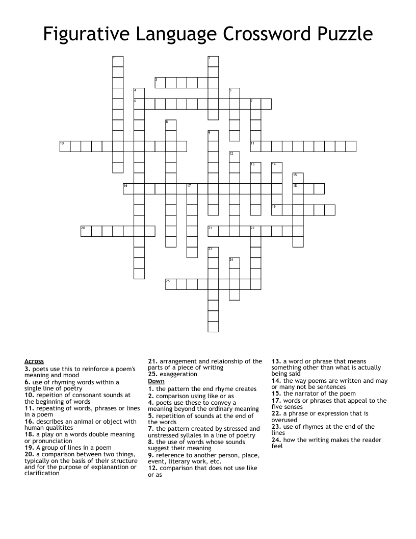 Figurative Language Crossword Puzzle WordMint