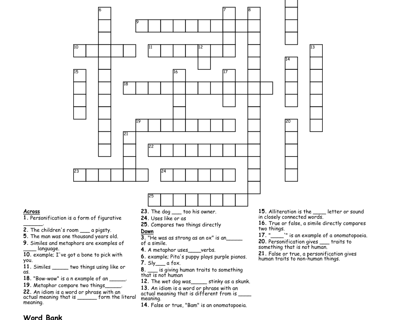 Figurative Language Crossword WordMint