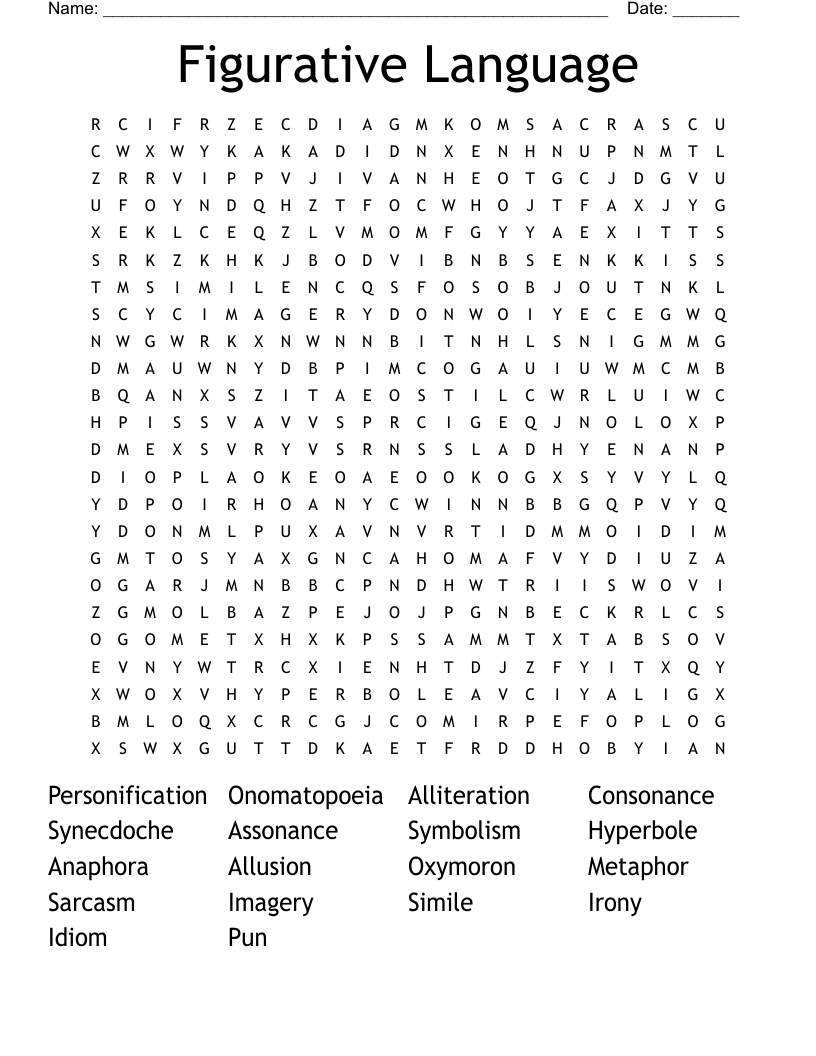Figurative Language Word Search WordMint
